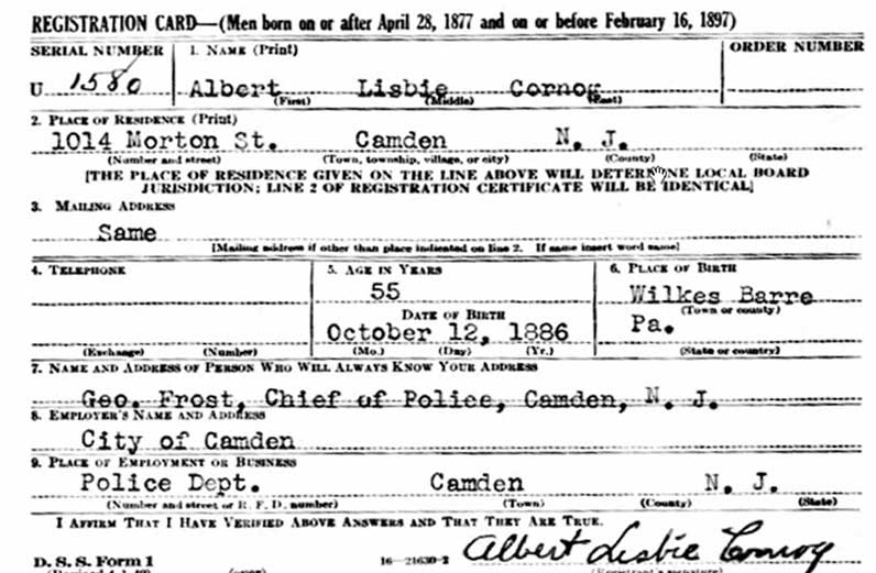 Albert L. Cornog World War II draft card