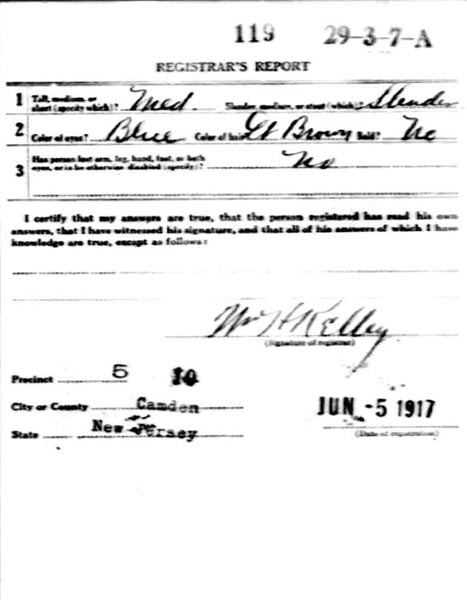 Albert Charles Raeuber World War I draft card, back