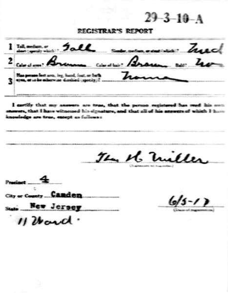 Albert V. Dukes Sr. World War I draft card, back
