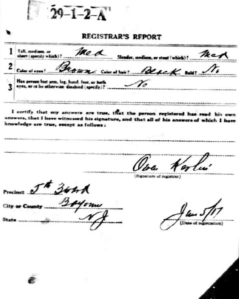 Alfred E. Green World War I draft card, back