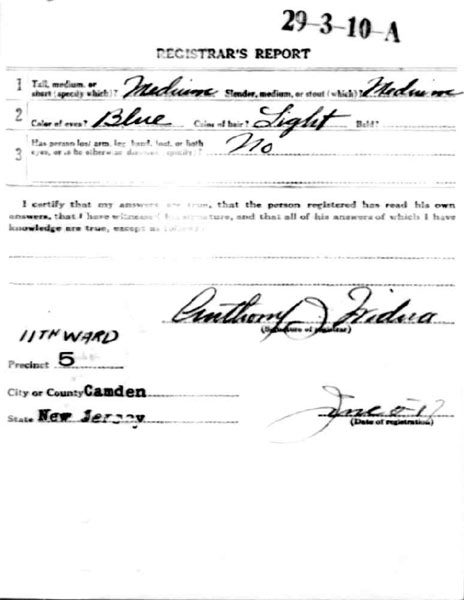 Allen Palmer WWI Draft Card back