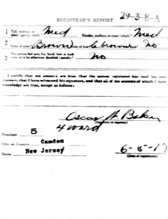 Alvin S. Thompson World War I Draft Card back