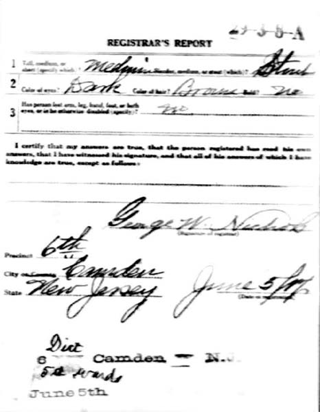 Anthony Paradise World War I draft registration card, back