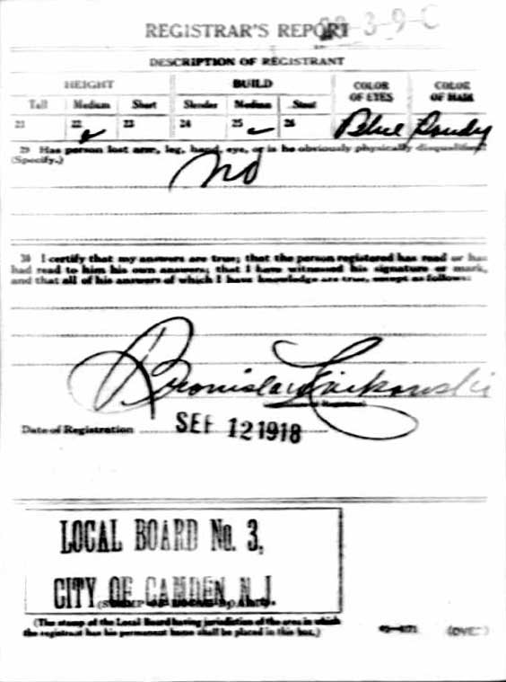 August Scholl World War I Draft Card, back