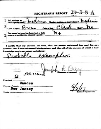 Benjamin Simon World War I draft card, back