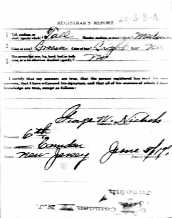 World War I draft registration card for Carlo Lombardo, back