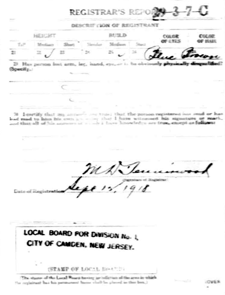 Charles Cook WWI draft card, back