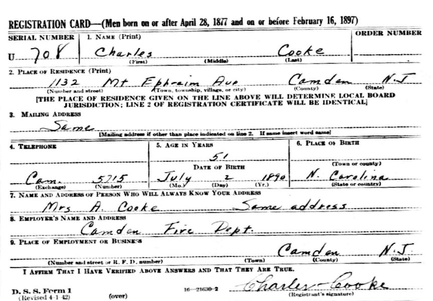 Charles W. Cooke World War II Draft Card