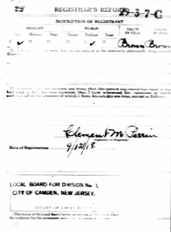 Charles E. Watkin World War I Draft Card, back
