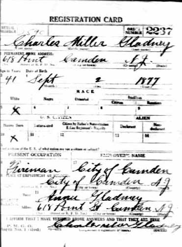 Charles Gladney World War I Draft Card, page 1