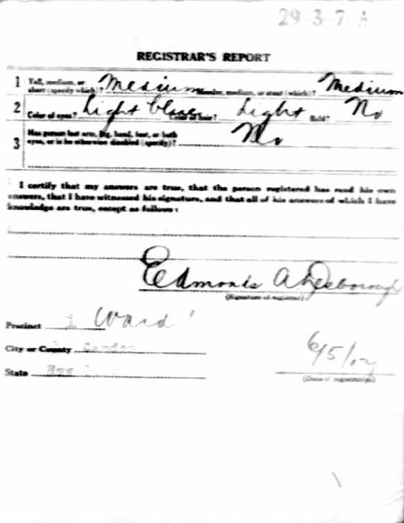 Charles H. Errickson World War I draft registration card, reverse