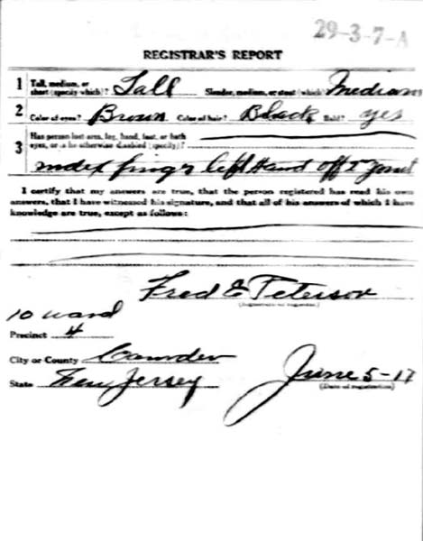 Christopher Moll Jr. World War I Draft Card, back