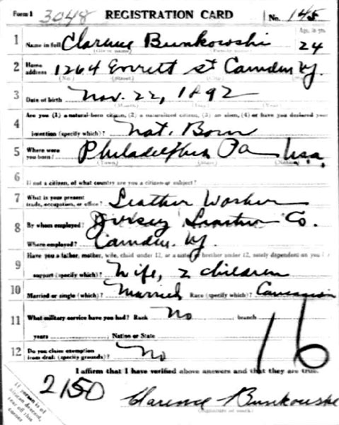 World War I draft card, front