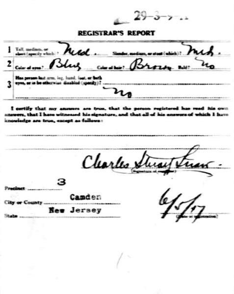 World War I draft card, back