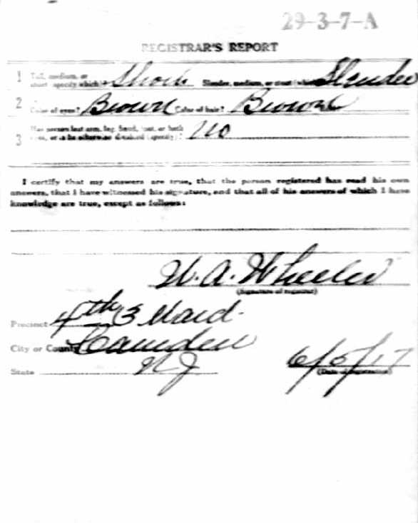 Clarence E. McMullen World War I draft card, back