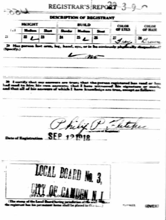Clarence Pursglove World War I Draft Registration Card, back