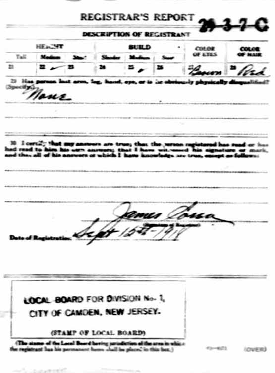 Clarence Madden World War I Draft Card, back