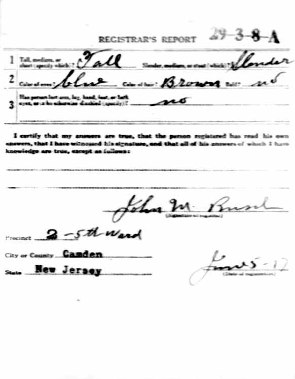 Clifford V. Lane World War I draft card, back