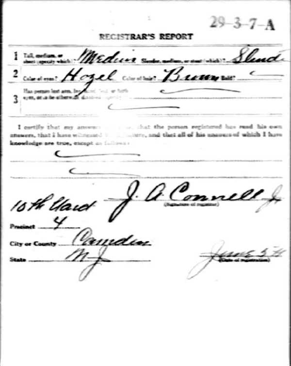 Daniel D. McConnell World War I draft card, back