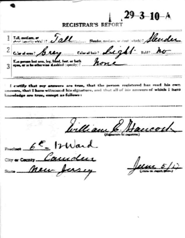 David W. Humphries World War I draft card — back