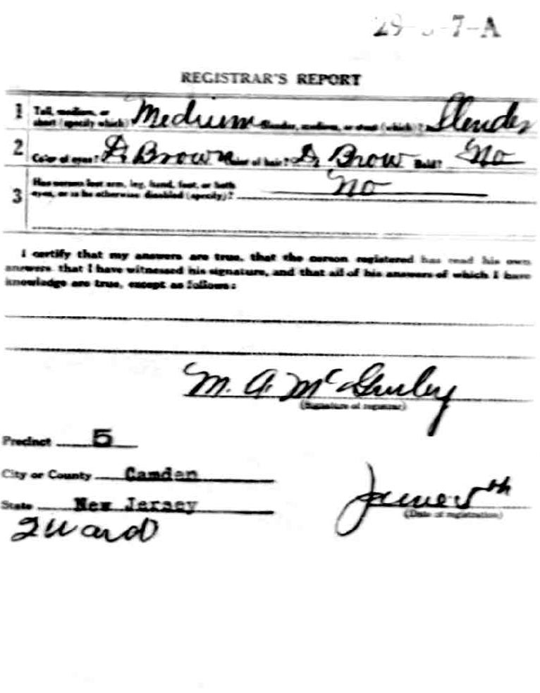World War I draft registration card for David Russell Ellis — back