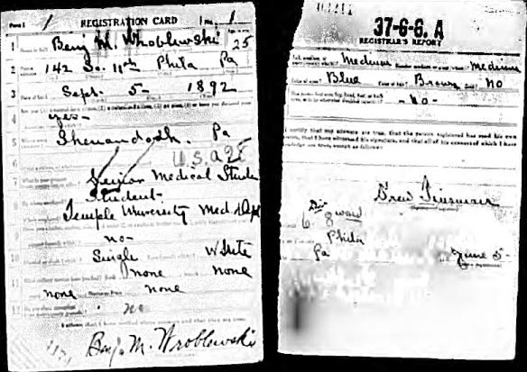 World War I Draft Card for Benjamin M. Wroblewski