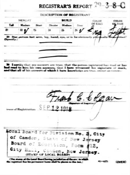 WWI Draft Registration Card for Dr. Charles B. Helm, side 2