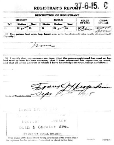 Dr. Charles B. Lesher World War I draft card (back)