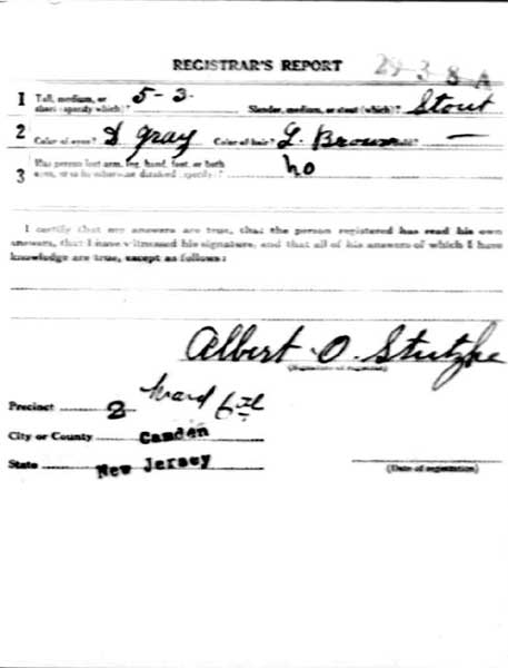 WWI Draft Registration Card for Dr. David Helm Jr., side 2