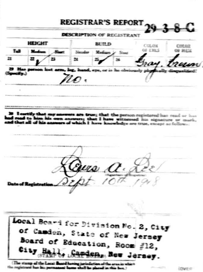 Dr. Samuel S. Butler World War I Draft Card, back