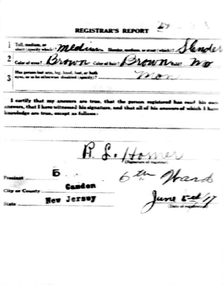 World War I draft registration card for Dr. William M. Lashman, back