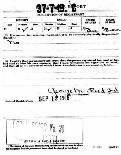 Earl Stopfer WWI Draft Registration Card, back