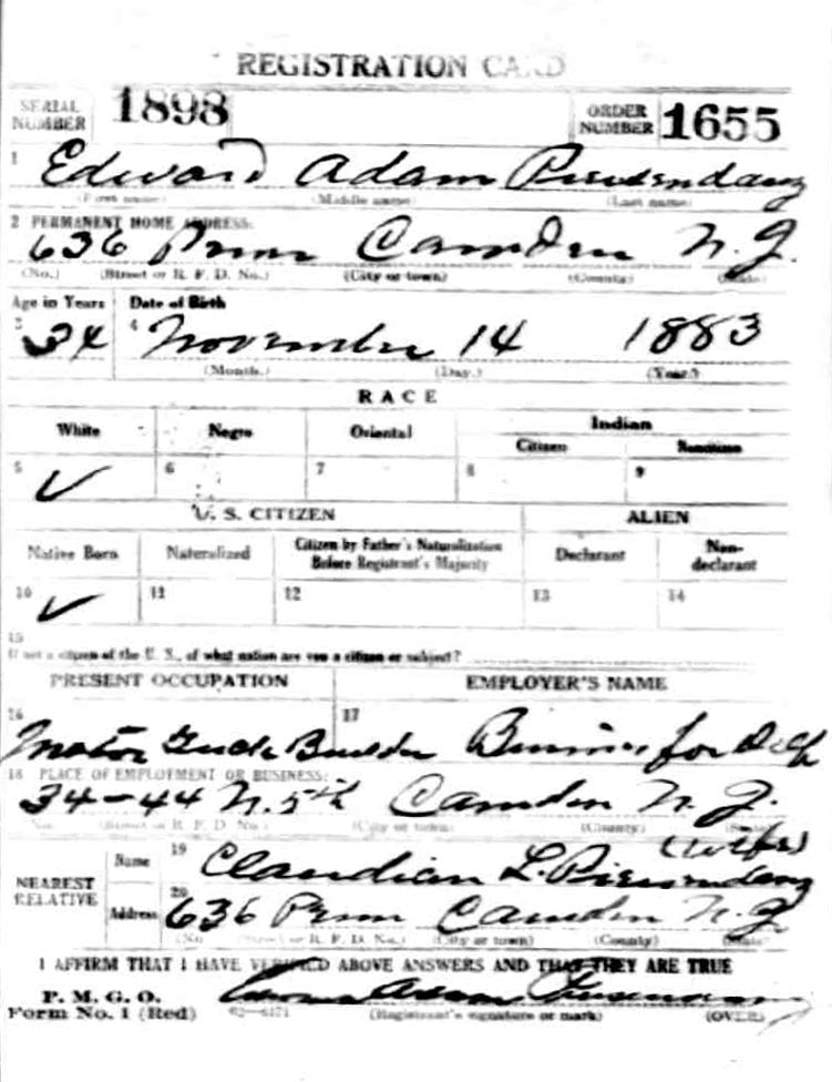 Edward A. Preisendanz Draft Card