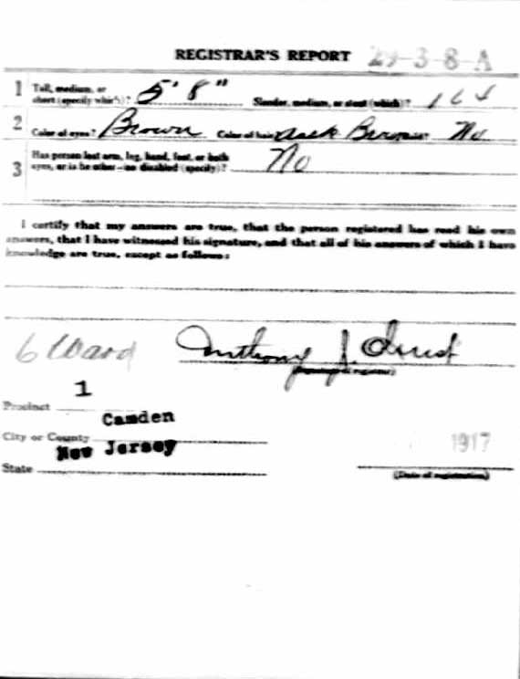 Edward Carroll WWI Draft Registration Card, back