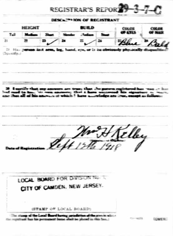 Edward Curriden World War I Draft Registration Card, back