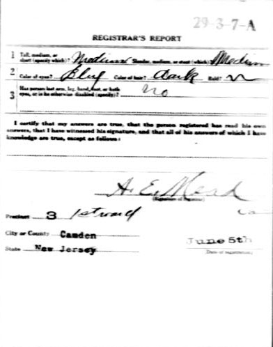 Edward J. Borden, World War I draft registration card, back