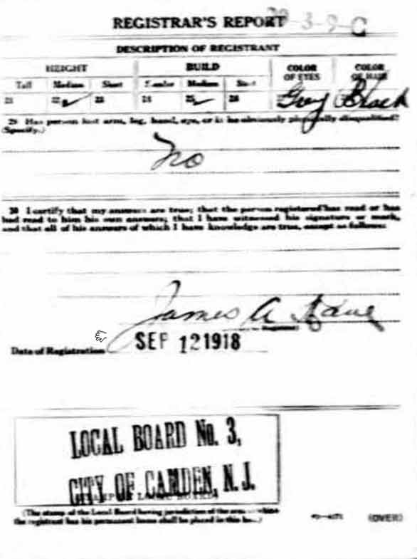 Edward Simpson WWI Draft Registration Card, back