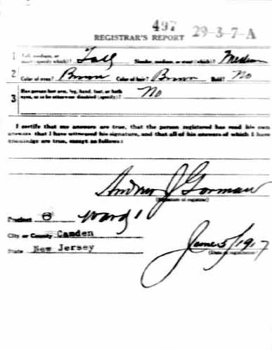 Elwood Martz World War I draft card, reverse