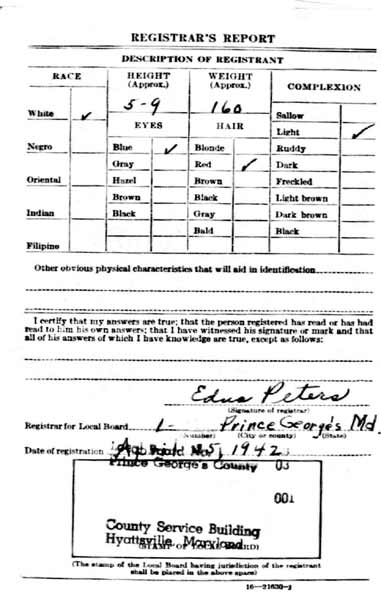 Everett W. Staley World War II Draft Card (detail)
