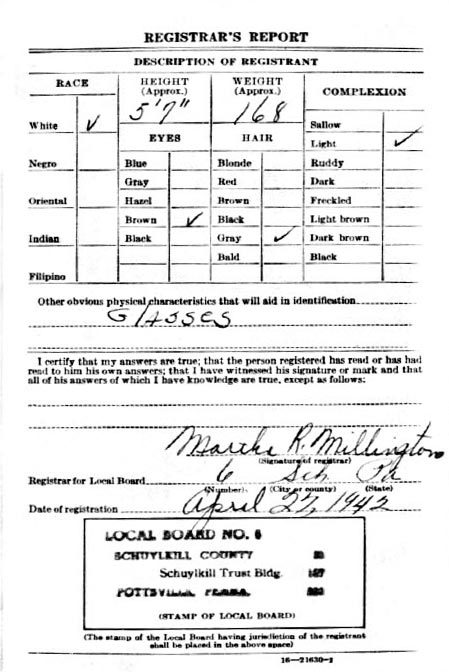 WWII Draft Registration Card for Frederick George Delker, back