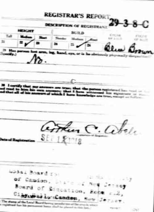 World War I Draft Card for Frank Frost, back