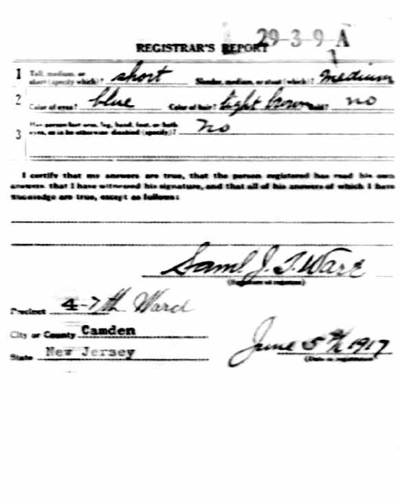 Frank G. Sapp World War I Draft Card, continued