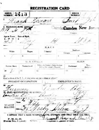 Frank H. Burt Jr. World War I draft card