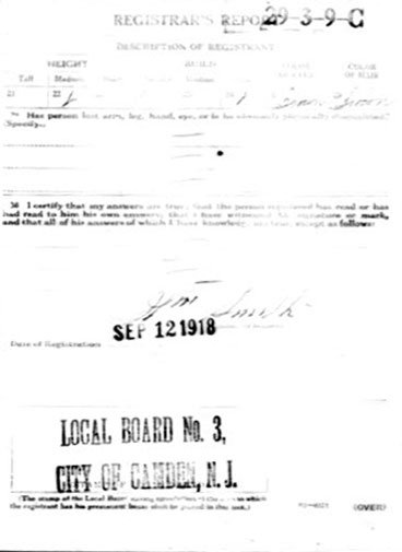 Frank H. Burt Jr. World War I draft card, reverse