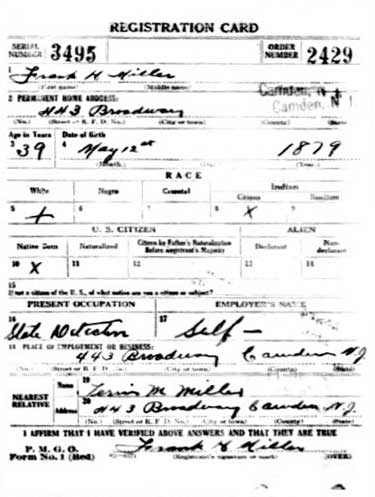WWI Draft Registration Card for Frank H. Miller, front