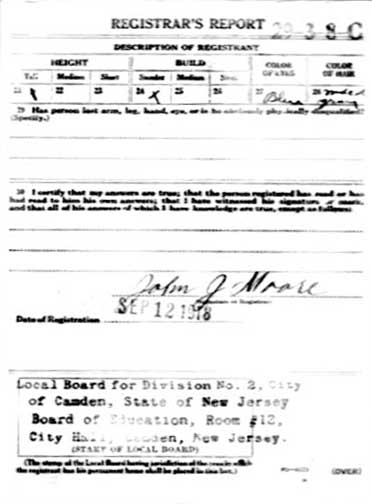 WWI Draft Registration Card for Frank H. Miller, back — Registrar's Report