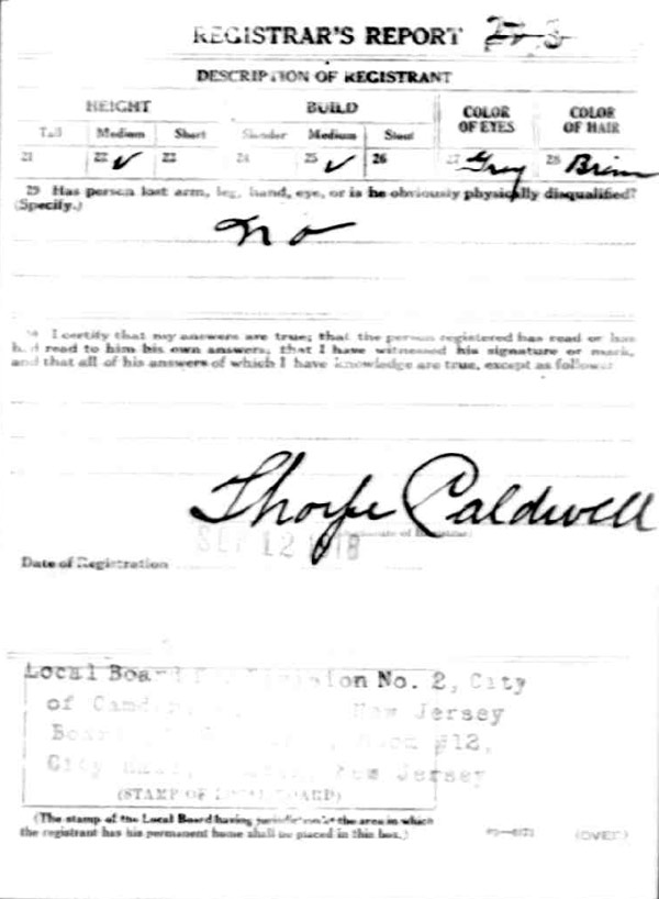 Frank Truax World War I draft registration card, side 2