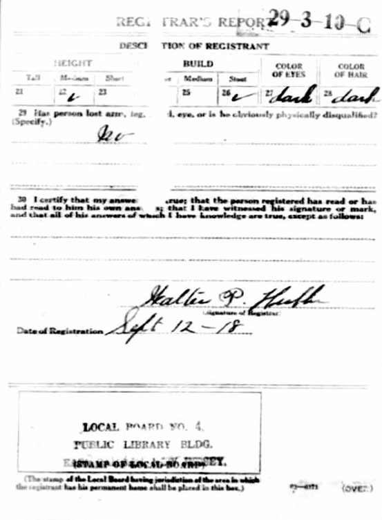 Frederick W.S. Morse World War I draft card, side 2