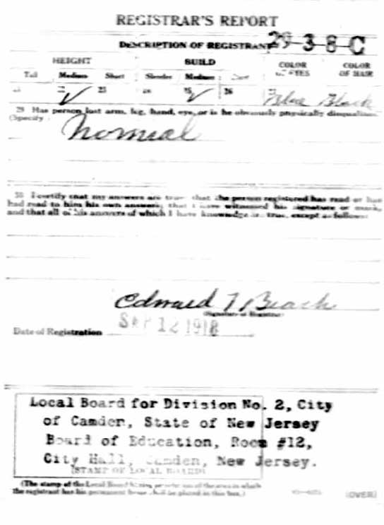 Furman C. Price — World War I Draft Registration Card, back