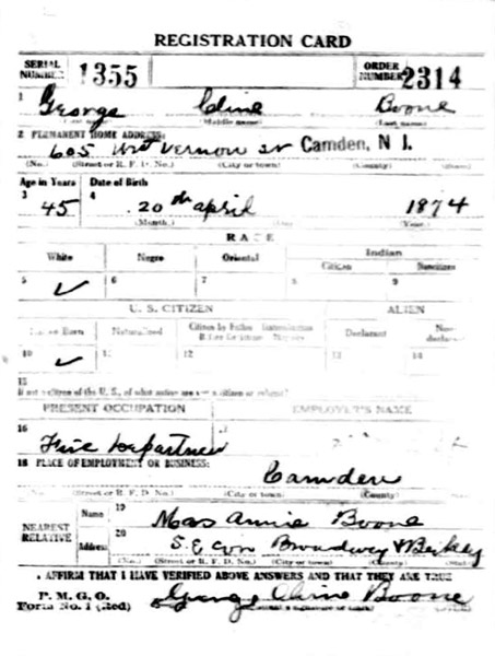 World War I Draft Registration Card for George Cline Boone, front
